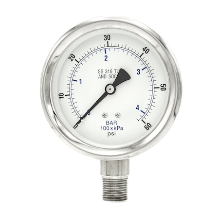 Gauge,4,0/60psi,1/2LM,SS